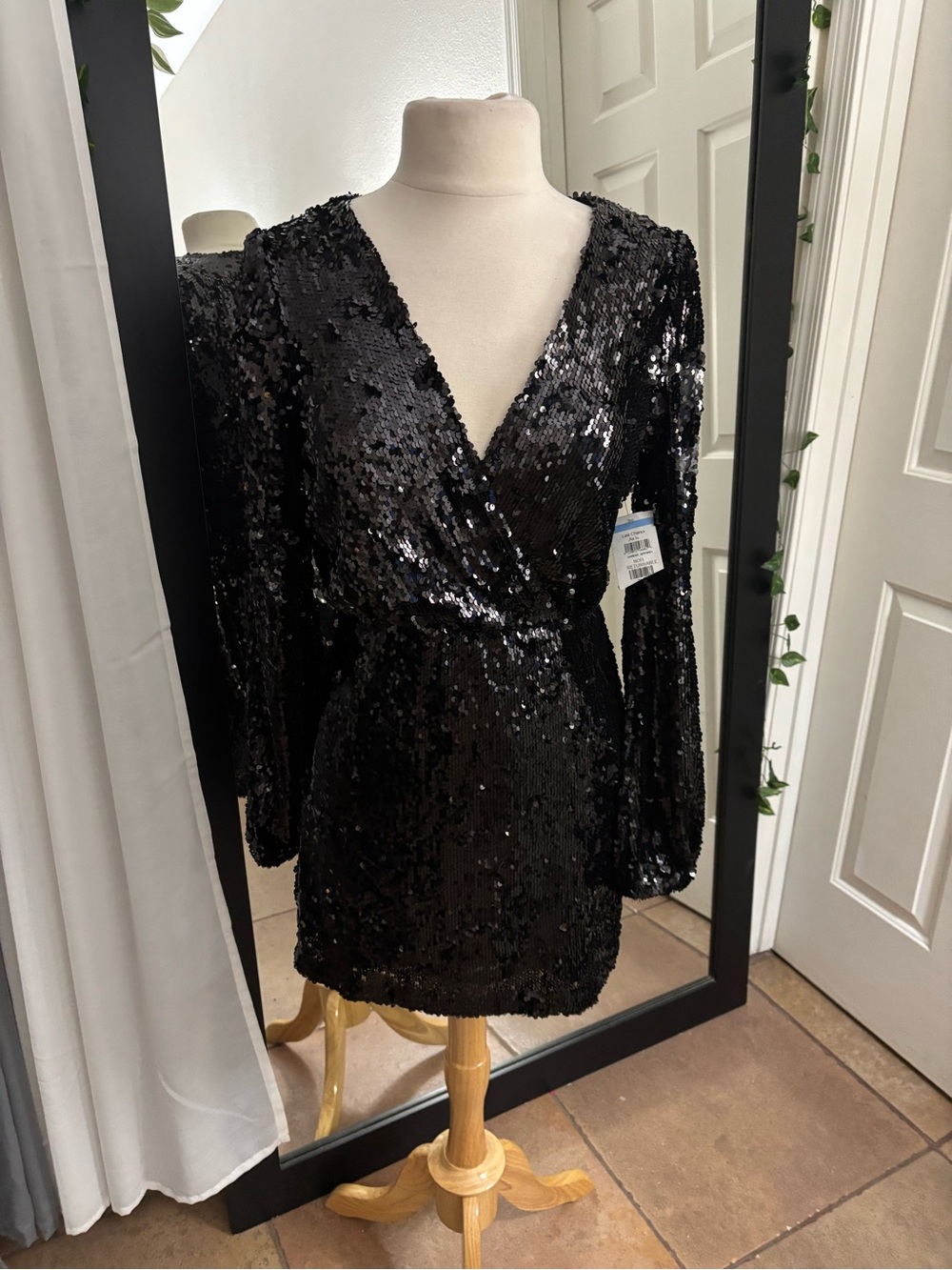 Wayf Black Sequin Mini Dress